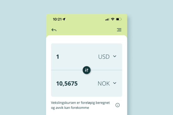 Illustrasjon av valutakalkulator i mobilbanken